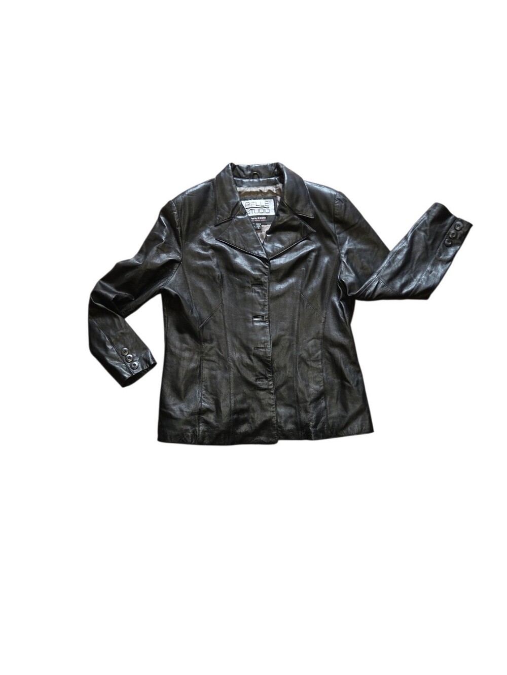 Black Leather Button-Front Jacket